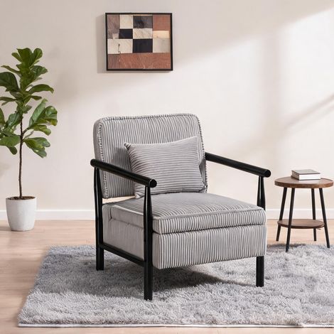 Fauteuil coloris gris clair en velours 83 x 66 x 73 cm (1/5)