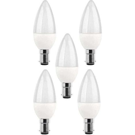 Packung mit 5 5W LED B15-Lampen, entspricht einer 25W-Glühbirne, 270 lm, 3000K Tageslicht, C35 SBC B15 kleiner Bajonettsockel [Energieklasse A+] (1/5)