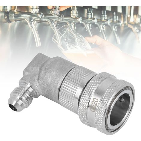 Raccord rapide pour fût de bière en acier inoxydable avec verrouillage à bille, filetage MFL 1/4" et anneau noir pour liquide. (1/5)
