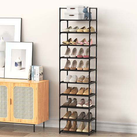 10-Tier Black Multi-Function Assembled Shoe Rack 44cm W x 25cm D x 175cm H