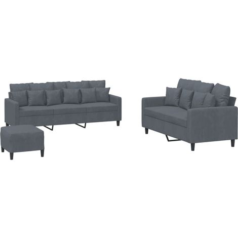 Ensemble de Canapé  Sofas 3 pcs avec coussins Gris foncé Velours
