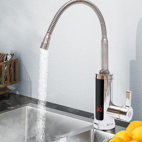 Rubinetto elettrico a LED da 3000 W, riscaldamento istantaneo da cucina, con indicatore digitale della temperatura dell'acqua, girevole a 360°