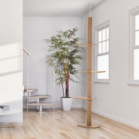 Kratzbaum für Katzen, höhenverstellbar, 43 x 27 x 228–260 cm, hellbraun und beige