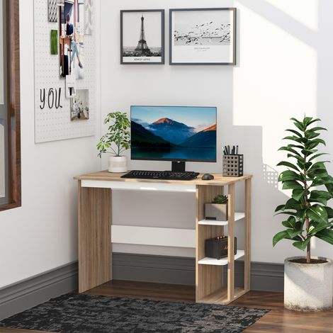 Bureau 2 en 1 avec étagère à 3 niveaux, grande surface de travail, nombreux rangements, idéal pour une chambre ou un bureau, 100 x 55 x 74 cm, en bois (1/5)