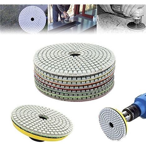 Diamond Polishing Pad - 5 Inch - 50 to 3000 Grit - For Granite Marble Stone Quartz - Dry or Wet Use - 7 Pieces (1/4)