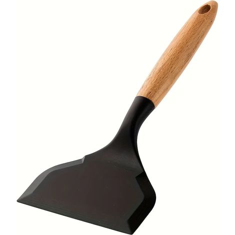 (Noir, 3 pièces) Spatule en silicone de style japonais pour tamagoyaki avec manche en bois, spatule large antiadhésive et polyvalente.