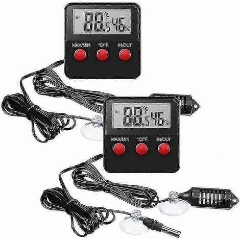 Lot de 2 thermomètres-hygromètres pour reptiles avec sondes, compatibles avec les terrariums, pour une utilisation intérieure et extérieure (DP).WHBYV (1/4)