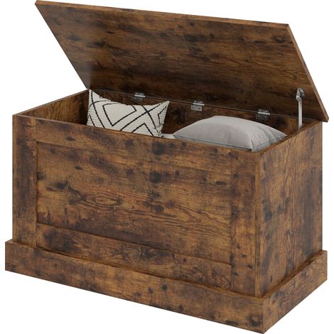Coffre de rangement, coffre à jouets, avec charnière de sécurité, pour salon, en bois, 80 x 40 x 45 cm, brun rustique