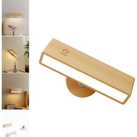 Veilleuse - Applique murale en bois pour chambre - Bois de hêtre - Applique murale à piles - Applique magnétique - Rotation à 360° (1/5)