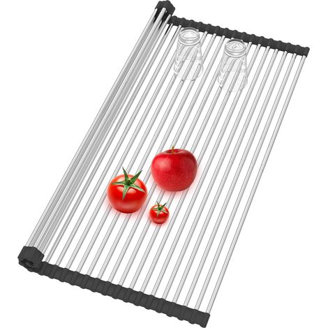 Égouttoir à vaisselle extensible et pliable extra large, égouttoir à vaisselle à poser sur l'évier, couvercle d'évier, accessoires de cuisine (noir) (1/5)