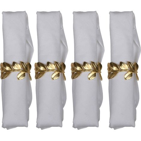 Lot de 4 ronds de serviette motif feuille en métal doré pour décoration de table de fête - PANGIVO (1/4)