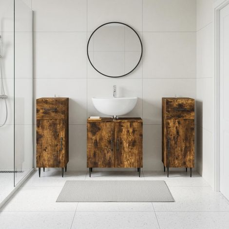 vidaXL Ensemble de meuble de salle de bain 3 pièces HAARLEM Chêne fumé (1/5)