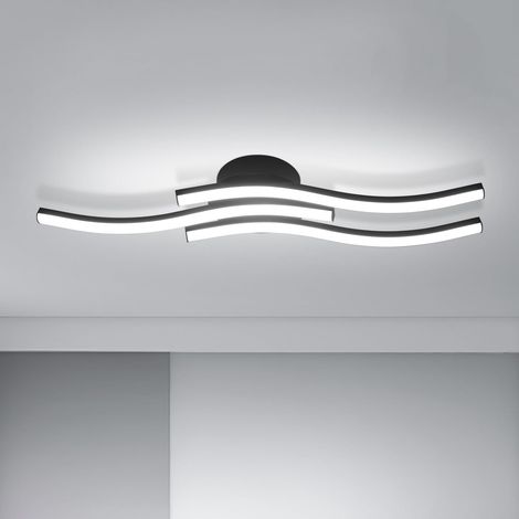 Plafonnier LED Noir 18W Design Ondulé 3 Barres Lumière Blanche 6500K Aluminium Acrylique pour Salon Chambre Cuisine Bureau (1/5)