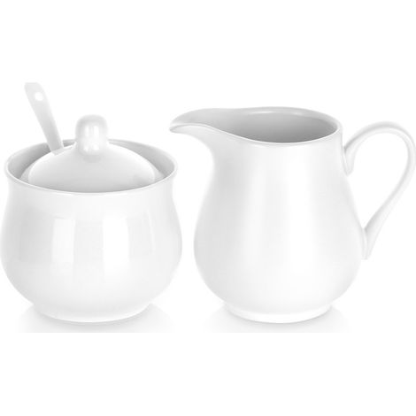 Azucarero y jarra para la leche, porcelana blanca, 3 piezas. (1/5)
