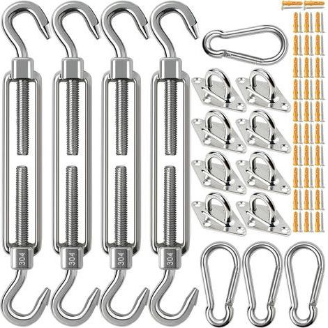 Kit de 80 accessoires de fixation pour voile d'ombrage triangulaire rectangulaire de 15,2 cm en acier inoxydable 304 très résistant et antirouille pour jardin extérieur (1/5)