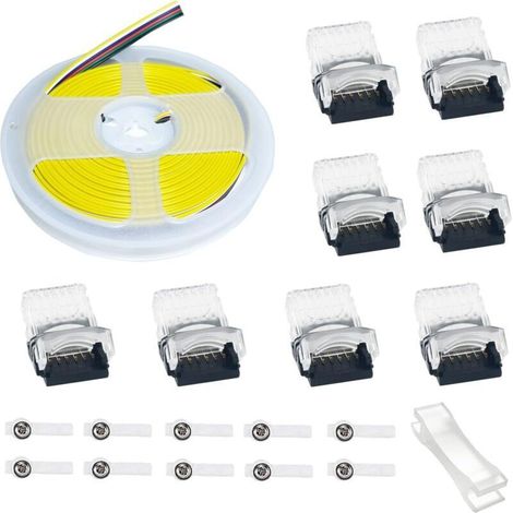 Connecteurs de bande LED 6 broches, connecteurs pour éclairage de piste sans soudure avec câble d'extension de 16.4ft 6 conducteurs pour bandes LED étanches de 12mm de large