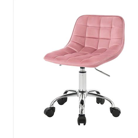 Chaise de bureau pivotante en velours rose, réglable en hauteur 40 à 47,5 cm, avec roulettes et base métal, fauteuil maquillage compact pour chambre – CHICFURN (1/5)