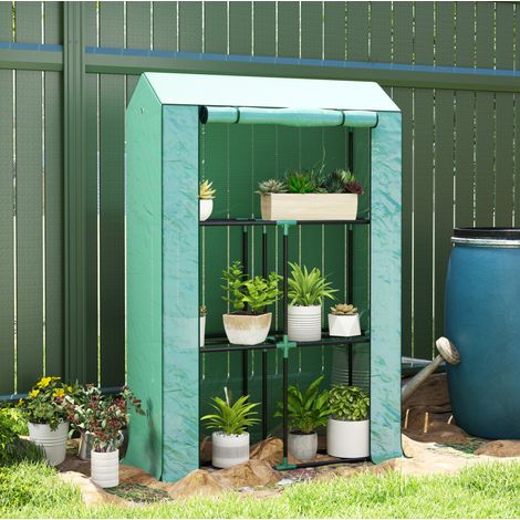Serre de jardin 100x40x150 cm verte en acier avec 3 étagères, porte enroulable et housse anti-UV (1/5)