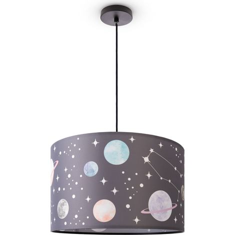 Paco Home Lámpara Techo Cuarto Infantil Suspensión Bebé Pantalla Tela Redonda Estrellas Lámpara colgante - Negro, Diseño 8 (Ø45,5 cm) (1/4)