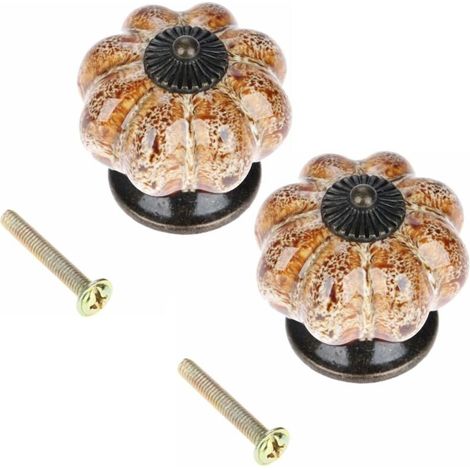 YMYNY Antique Pumpkin Ceramic Door Knobs for Cabinets, Drawers, Kitchen Furniture, 2 Pieces (Brown)