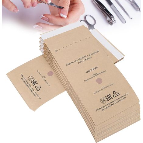 50 pièces 10x20cm Sachets de Stérilisation Auto-Scellants Sacs Jetables en Papier, Sac de Nettoyage Auto-scellant pour Nail Art, pour Nail Art, Sac Artisanal pour Stérilisation (1/5)