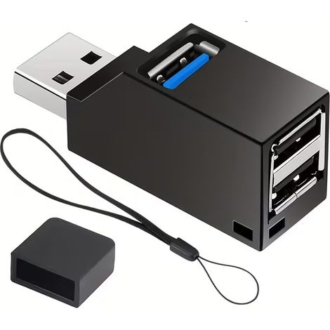 Hub USB 1 pièce, répartiteur à 3 ports USB 3.0 haute vitesse, Plug-and-Play, alimenté par le bus, pour ordinateurs portables, clés USB, disques durs externes et autres (NOIR) (1/5)