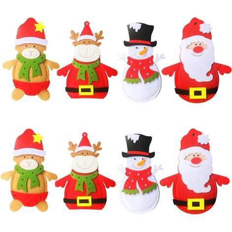 Ensemble unique de porte-vaisselle de Noël, 8 pièces : pochettes à couverts en feutre décoratif pour les fêtes (1/5)