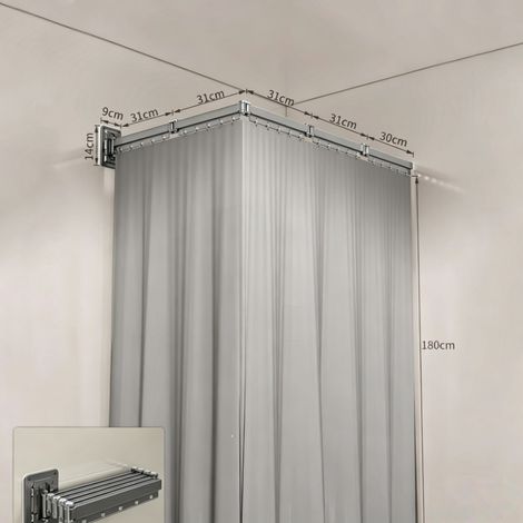 Rideau de douche pliant, étendoir à linge, tringle à rideau de douche pliable, anti-moisissure, imperméable, lavable, à fixation murale(5 plis)gris (1/5)