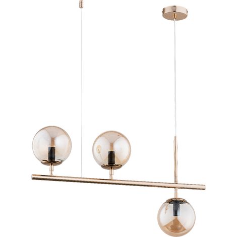 Suspension linéaire laiton, globes ambre, 3xE14 Palermo (1/3)