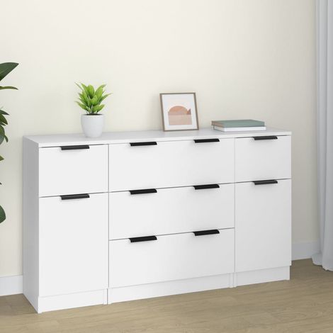 Ensemble de buffets 3 pcs Meuble de rangement Commode Bahut Blanc Bois d'ingénierie FR79628 (1/5)