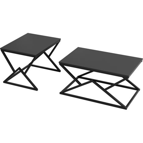 Mesa de centro negra geométrica con tablero de aglomerado y estructura de metal (1/5)