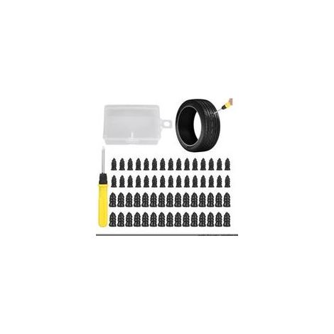 Lot de 60 Meche Pneu Crevaison, Kit Reparation Pneu Voiture, Clous Pneus Voitures, Clou en Caoutchouc de Pneu sous Vide avec Cruciforme Tournevis, pour Moto, Camion, Vélo (30S+30L)