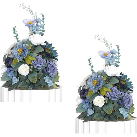 Strauß aus 2 künstlichen Blumen aus Seidenstoff mit Kunststoff-Steckschaumbasis, ideal für Hochzeitsdekorationen (blau). (1/2)
