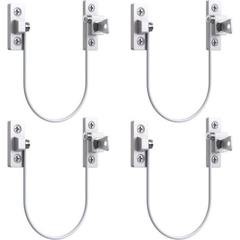 4pcs Entrebâilleur Fenêtre Porte Restricteur de Porte de Fenêtre Verrou UPVC Verrouillage de Limite Sécurité Câble Serrure de Limite Avec Clé et Vis (1/5)