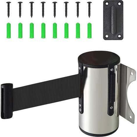 Barriere Retractable 2M Barriere Extensible Exterieur Inoxydable Ruban d'Avertissement de Sécurité Mural Controle Foule avec Accessoires Ruban de Sécurité Extensible(Noir) (1/5)