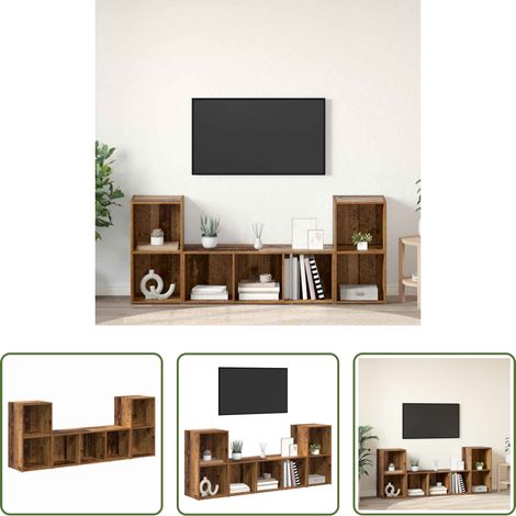 vidaXL Meuble tv mural bois - Ensemble meuble TV Montage mural 3 pcs Marron Bois d'ingénierie (1/5)