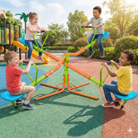 Aire de jeux enfants 4 places bascule plastique 360° adapté 3 ans et plus équipement extérieur. (1/5)