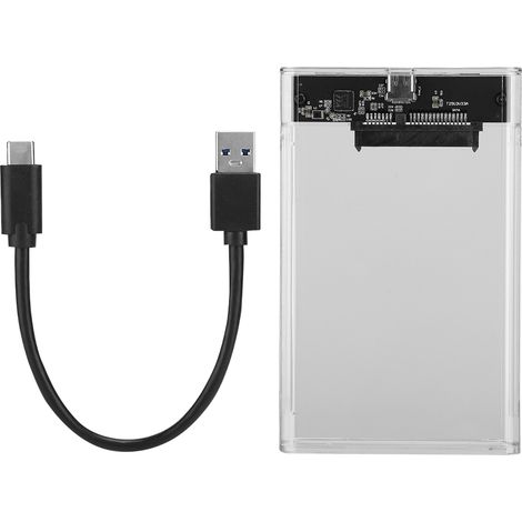 Boîtier externe pour disque dur SSD SATA 2,5 pouces, transparent, avec connecteur Type-C, support UASP, étui de transport mobile (1/5)