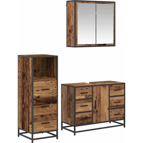 Juego de muebles de baño 3 pcs Madera vieja 80 x 33 x 60 cm vidaXL