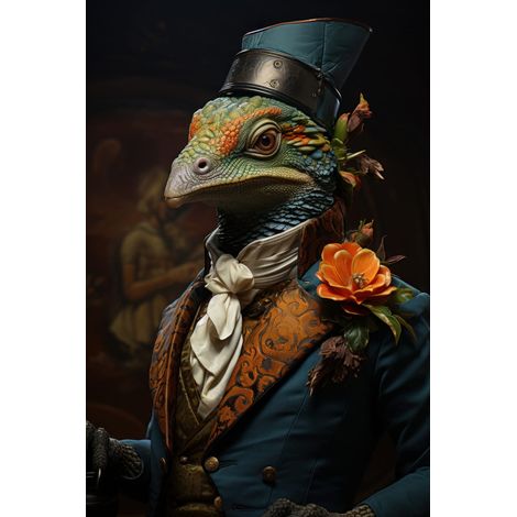 Tableau sur verre synthétique Lézard dandy en costume 80x120 cm - Impression sur Verre synthétique - Image HD  imprimée sur Verre synthétique - Tableau mural décoratif - Fabriqué en France (1/5)