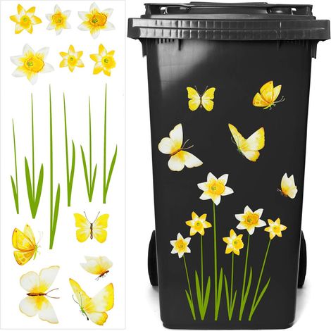 2 autocollants fleurs et papillons pour poubelles à roulettes (1/5)