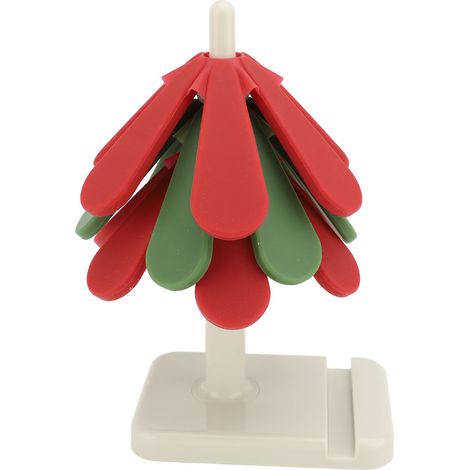 Dessous de plat en silicone en forme d'arbre, anti-brûlure, pliable et isolant, pour plats chauds, décoration de table, base carrée rouge et verte (1/5)