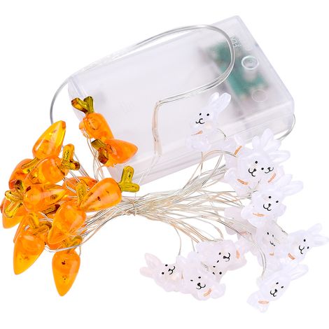Guirlande lumineuse décorative en forme de carotte et de lapin pour Pâques, boîtier à piles en forme d'œuf 3D, lampe en fil de cuivre. (1/5)