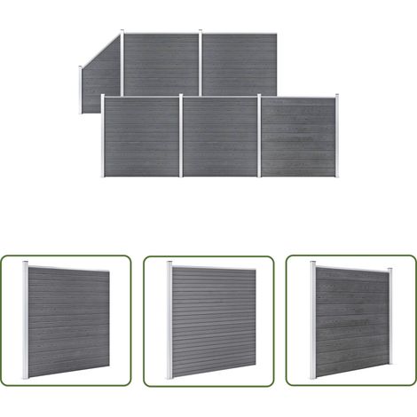 The Living Store Ensemble de clôture WPC 5 Carré + 1 Incliné 965 x 186 cm Gris - Clôture Jardin - Clôture Résidentielle - Clôture WPC - Clôture Composite - Clôture Grise (1/5)