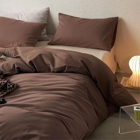 Duvet Cover 220 x 240 cm Dark Brown and Pillowcases 65 x 65 cm (1/3)