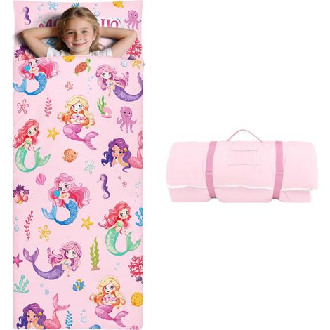 Sac de Couchage Chaud Enfant, Tapis de Sieste 150×60cm,Sirène rose (1/5)