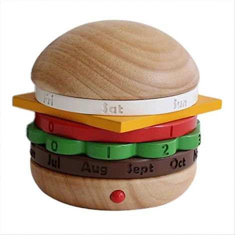 Hamburgerförmiger Kalender aus Massivholz, dekoratives Element für Zuhause, drehbarer Tischkalender, Geschenkidee, holzfarbener Schreibtischkalender (1/5)