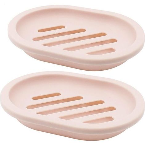 Seifenhalter, 2er-Set, mit Abtropfschale, Seifenablage, Seifensparer, einfache Reinigung, Trocknung, verhindert weiche Seife (rosa) (1/5)