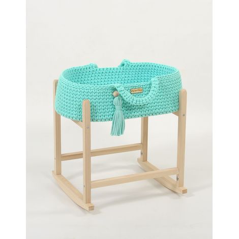 Moisés de algodón estilo boho con cuna de madera - menta (1/5)