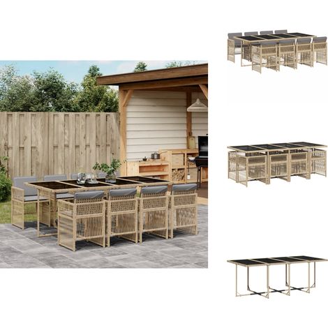 9-tlg. Garten-Essgruppe mit Kissen Beigemischung Poly Rattan - Garten Essgruppe - Garten Essgruppen - Outdoor Essgruppe - Terrasse Essgruppe (1/5)